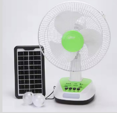 [T98-] VENTILADOR RECARGABLE CON PANEL SOLAR INTEGRADO Y DOS FOCOS PARA EMERGENCIAS